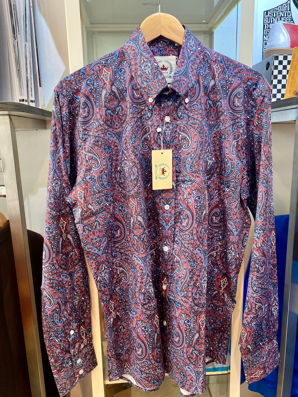 Relco Paisley Cotton Long-Sleeved Shirt, Navy