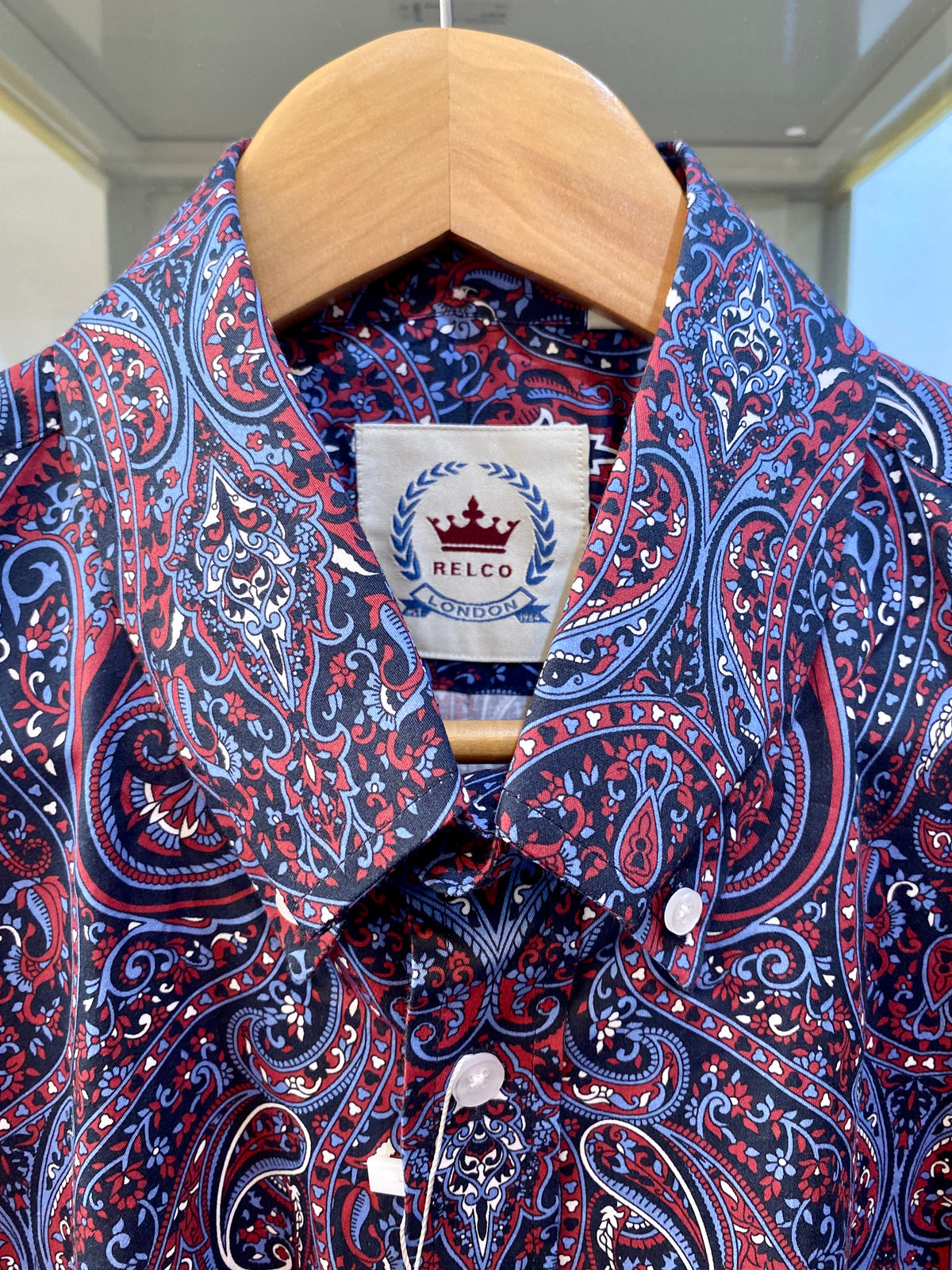 Relco Paisley Cotton Long-Sleeved Shirt, Navy