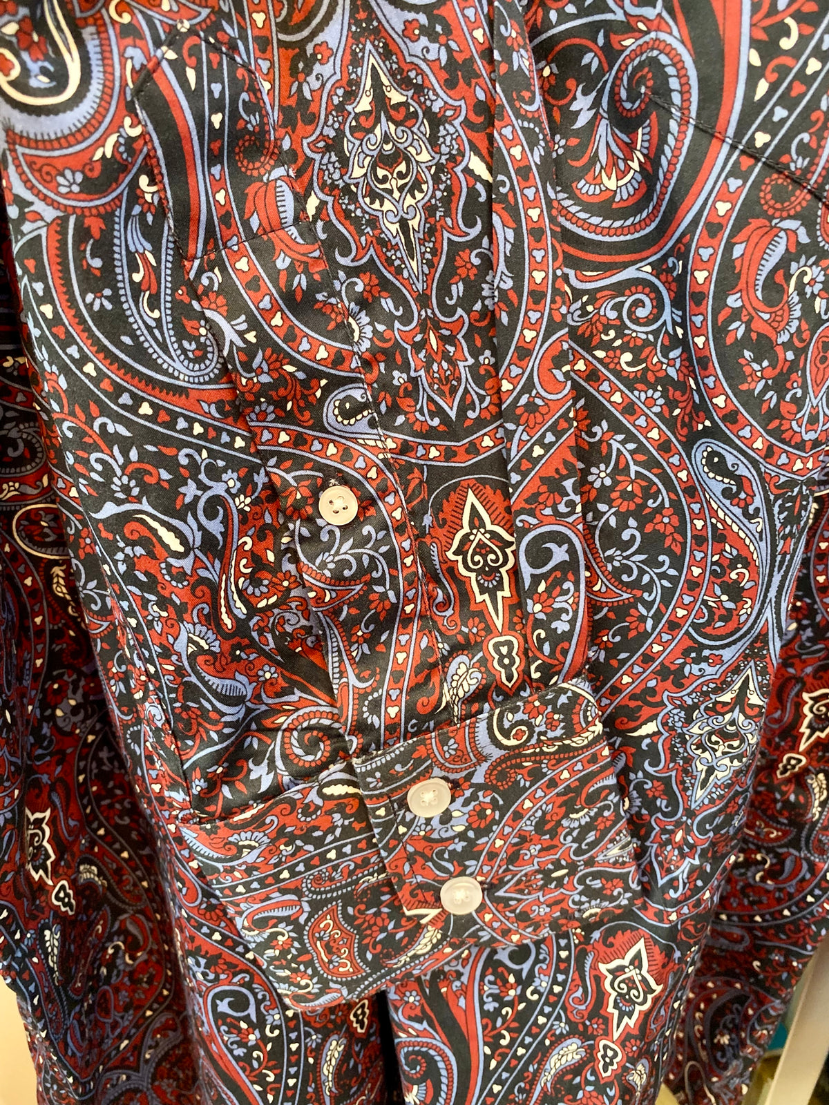 Relco Paisley Cotton Long-Sleeved Shirt, Navy