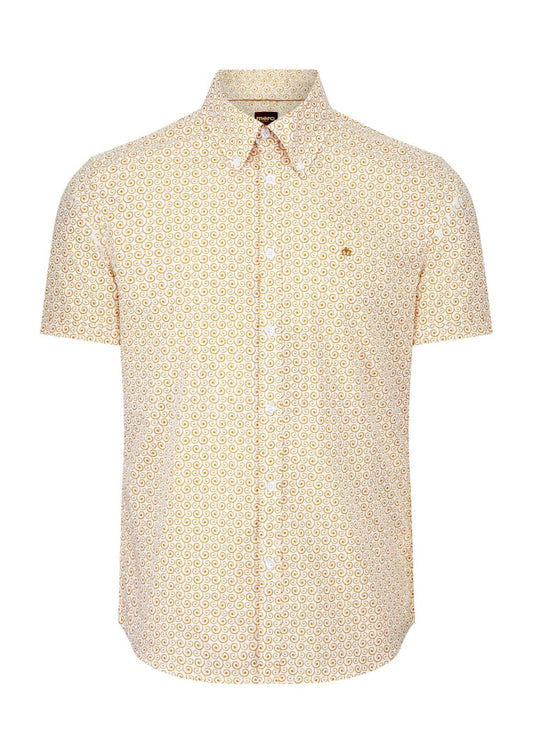 Merc ‘Ogden’ Short Sleeved Print Shirt, Ochre