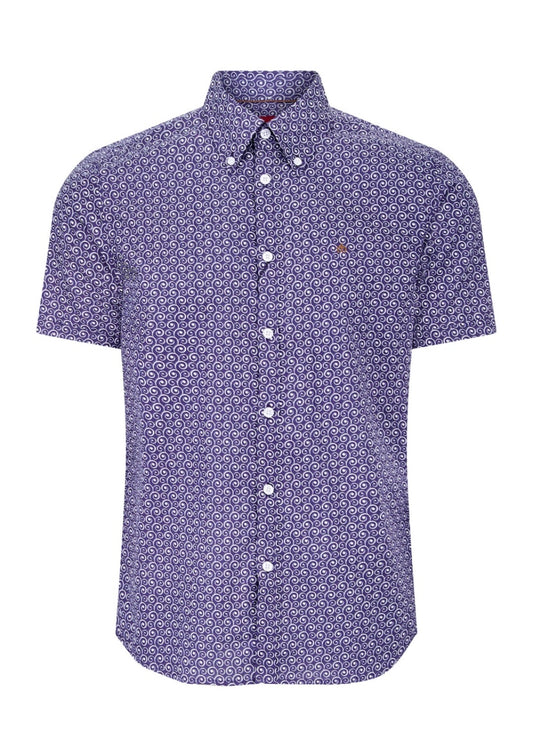 Merc ‘Ogden’ Short Sleeved Print Shirt, Navy