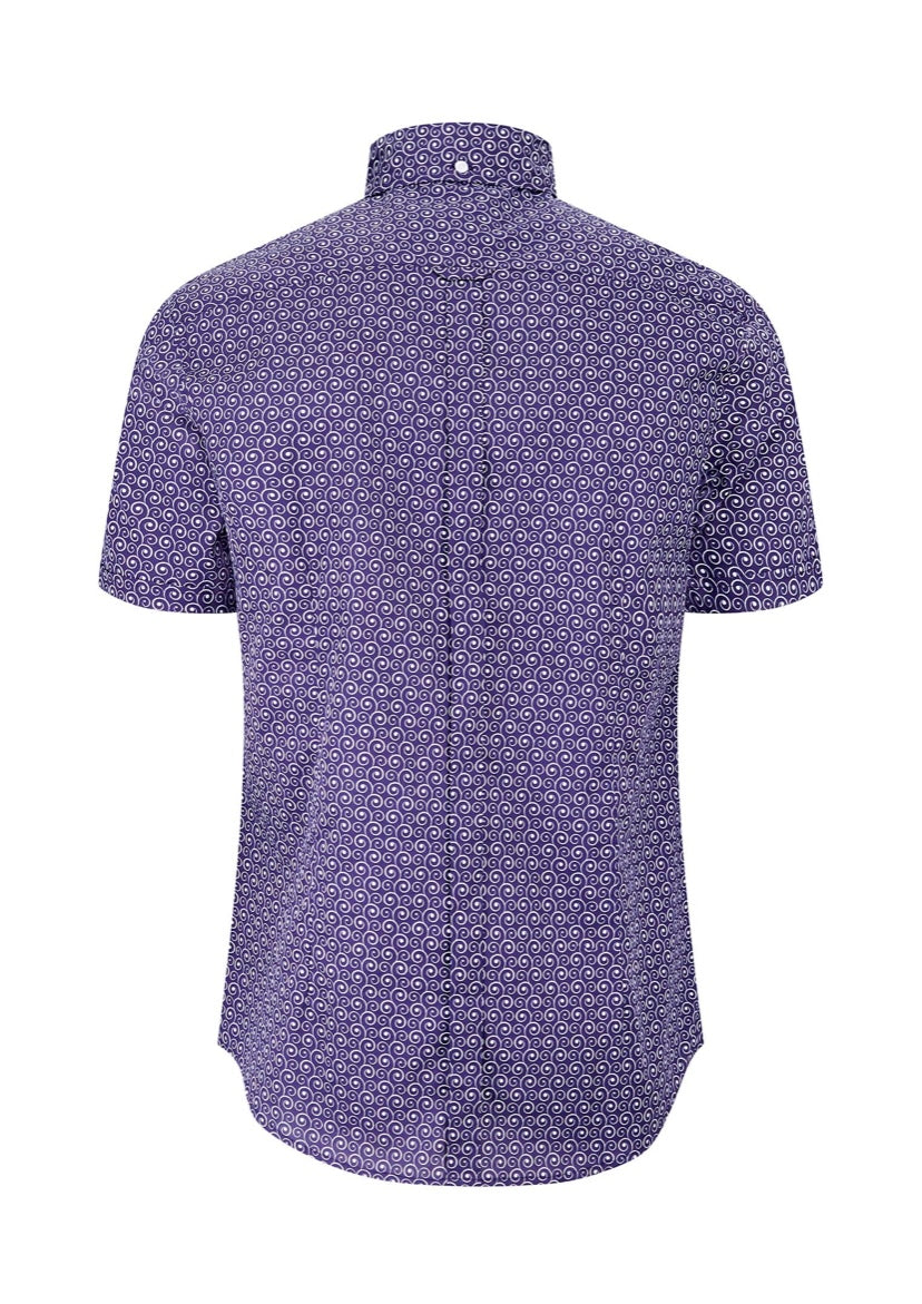 Merc ‘Ogden’ Short Sleeved Print Shirt, Navy