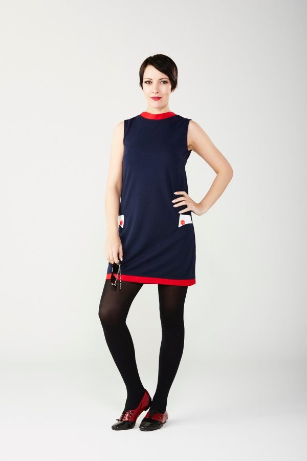 Love Her Madly ‘Bobbi’ Navy Shift Dress with Red & White - Image 2