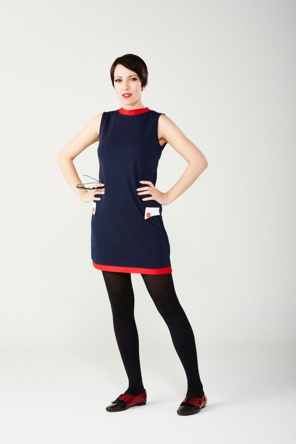 Love Her Madly ‘Bobbi’ Navy Shift Dress with Red & White - Image 4