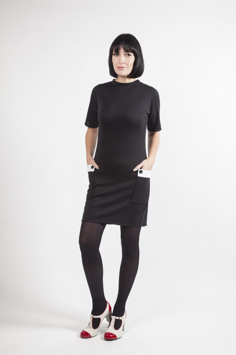 Love Her Madly ‘Nina’ Mod Dress, Black with White Detail - Image 2