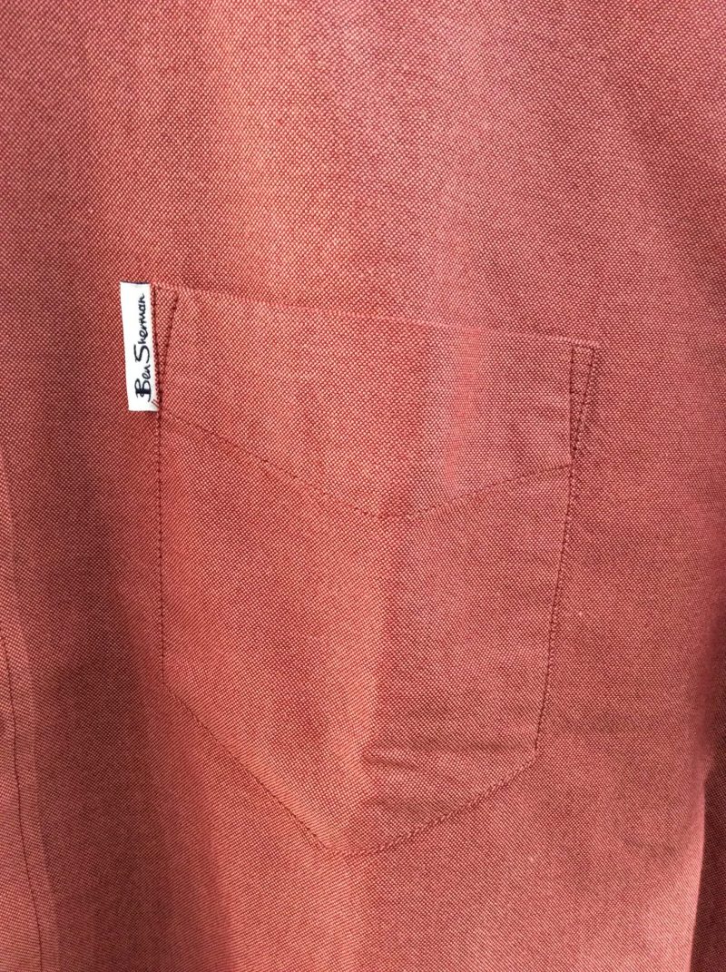 Ben Sherman Short Sleeved Cotton Oxford Shirt, Dark Pink - Image 3