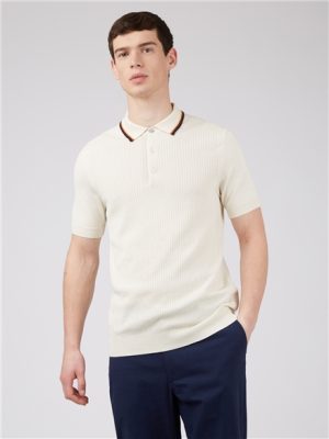 Ben Sherman Textured Knit Polo Shirt, Ivory