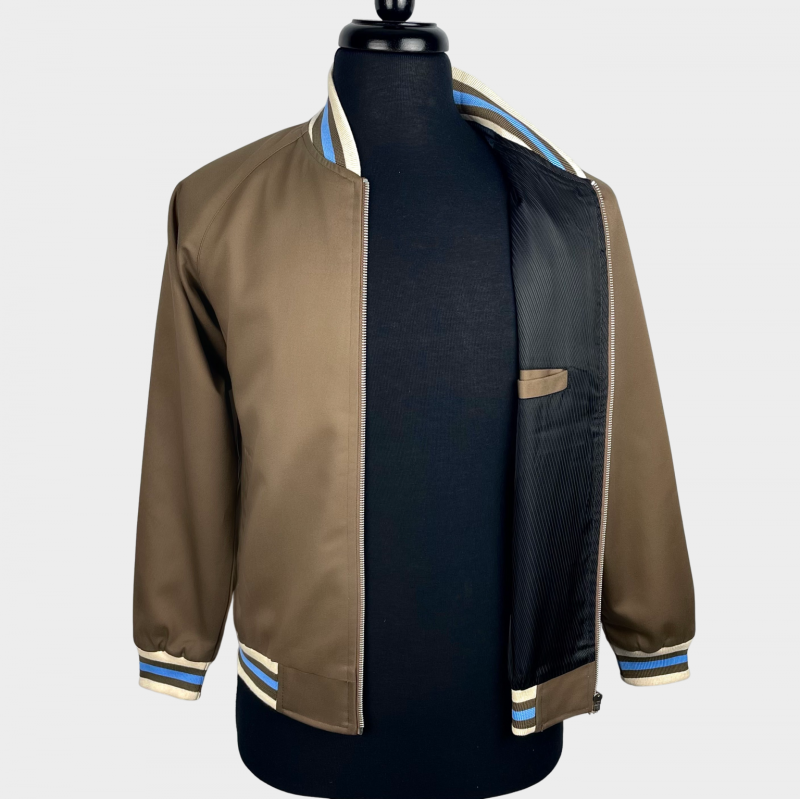 Monkey, Bomber Jacket from Real Hoxton, Pale Chocolate with Blue & Cream - Image 4
