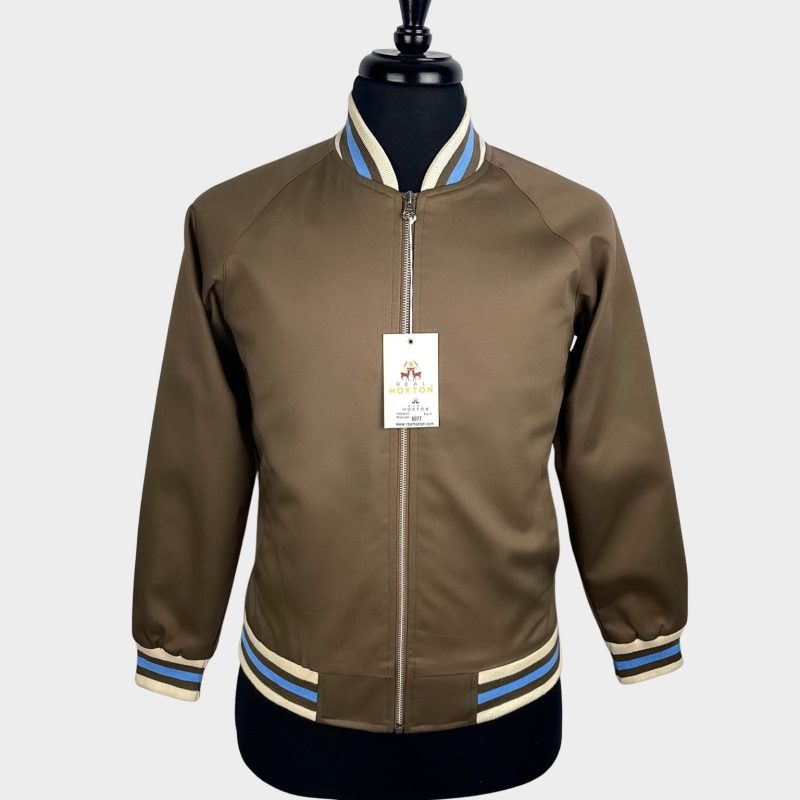 Monkey, Bomber Jacket from Real Hoxton, Pale Chocolate with Blue & Cream