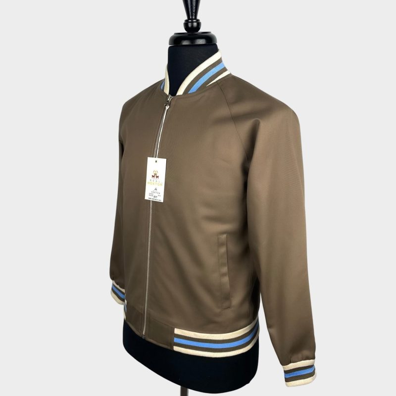 Monkey, Bomber Jacket from Real Hoxton, Pale Chocolate with Blue & Cream - Image 3