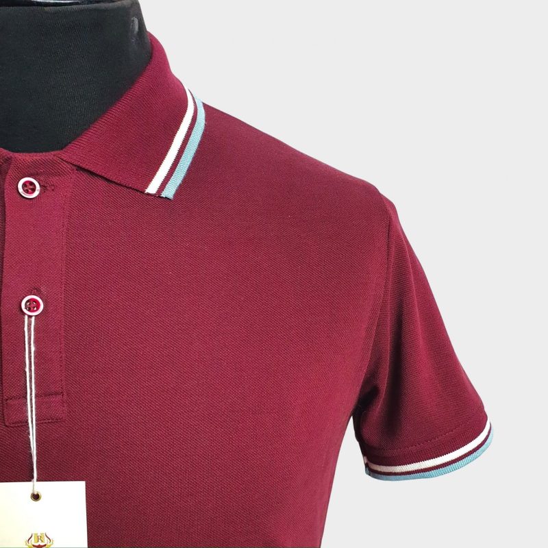 SALE Maroon Polo Shirt with Pale Blue & White Tipping from Real Hoxton - Image 3