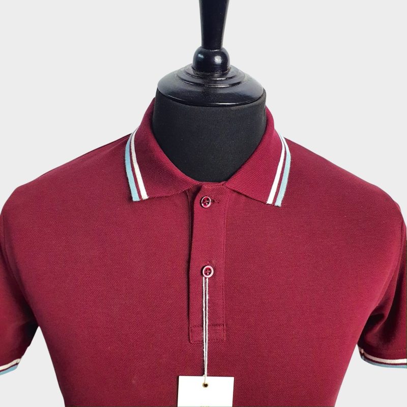 SALE Maroon Polo Shirt with Pale Blue & White Tipping from Real Hoxton - Image 4