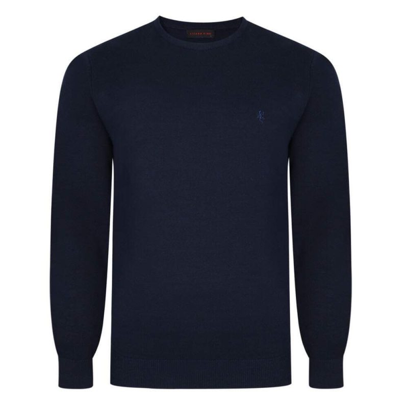 Lizard King Cotton Crew Neck Sweater in Navy.
