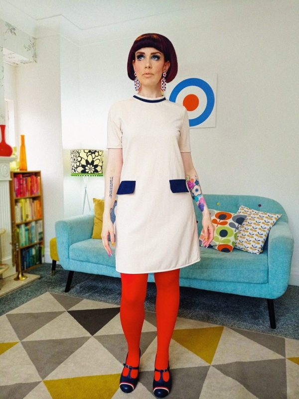 Love Her Madly ‘Connie’ Shift Dress, Cream with Navy Trim - Image 3