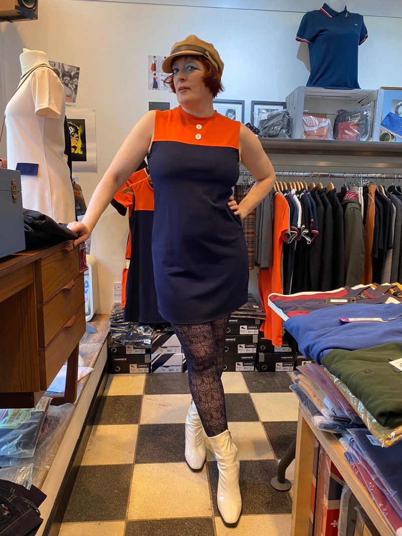 Love Her Madly ‘Layla’ Shift Dress, Orange & Navy - Image 2
