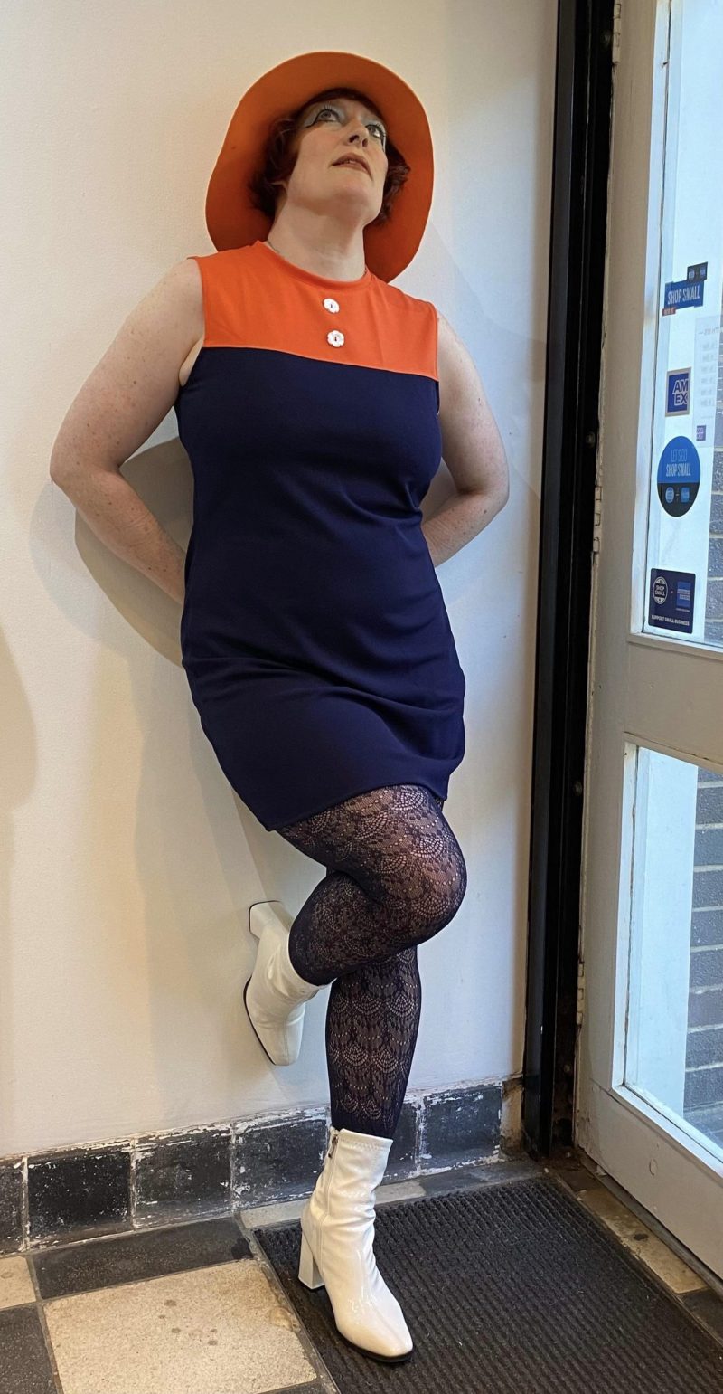 Love Her Madly ‘Layla’ Shift Dress, Orange & Navy - Image 5