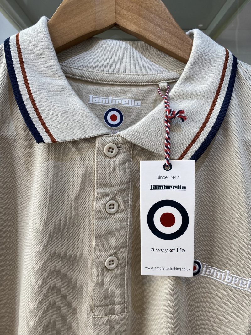 SALE Twin Tipped Polo Shirt from Lambretta, Silver (Beige with brown & navy) - Image 2