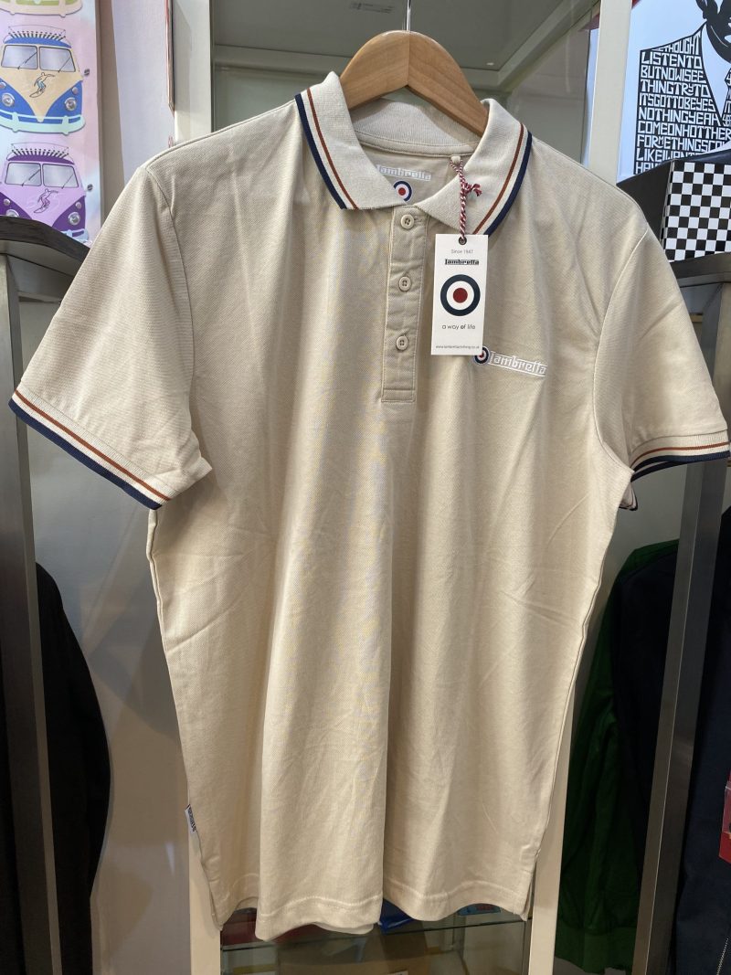 SALE Twin Tipped Polo Shirt from Lambretta, Silver (Beige with brown & navy)