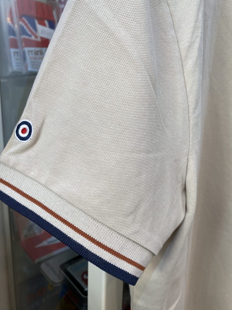 SALE Twin Tipped Polo Shirt from Lambretta, Silver (Beige with brown & navy) - Image 4