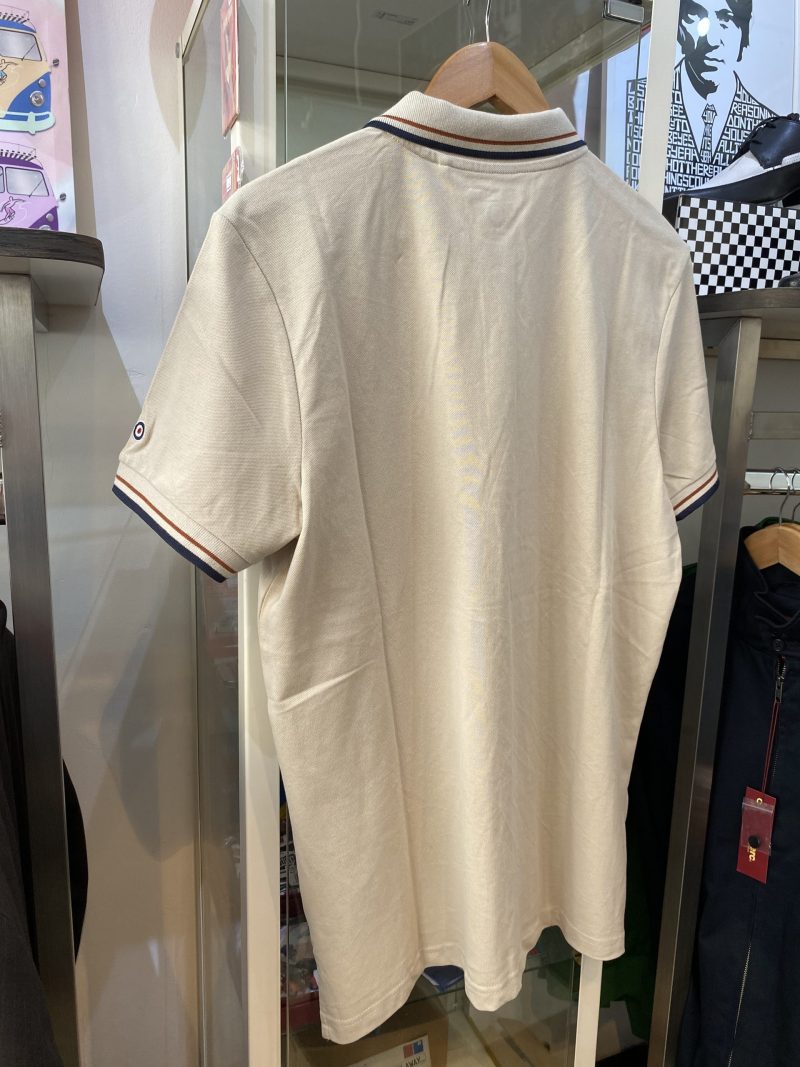 SALE Twin Tipped Polo Shirt from Lambretta, Silver (Beige with brown & navy) - Image 5