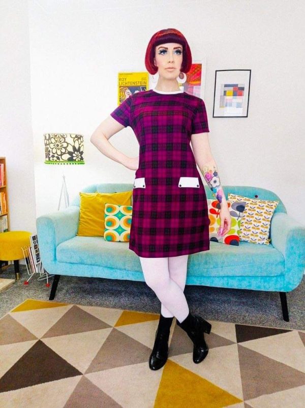 Love Her Madly ‘Lydia’ Tartan Shift Dress, Crimson - Image 3