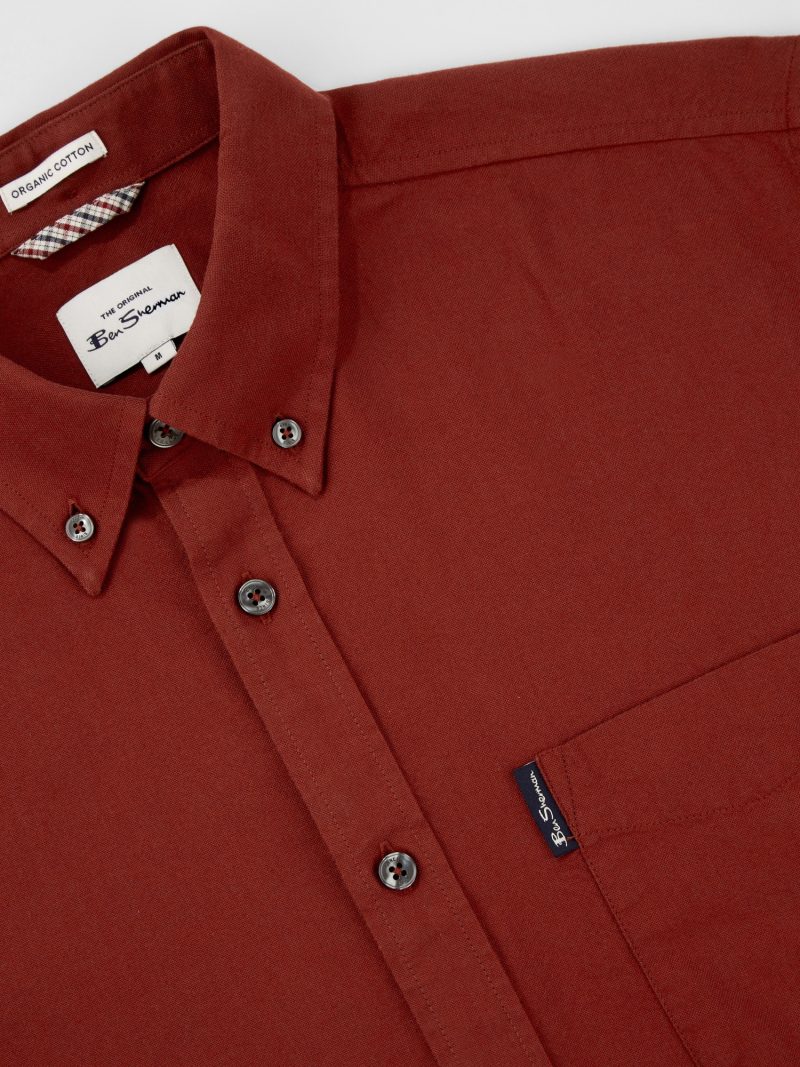 Ben Sherman Long-Sleeved Cotton Oxford Style Shirt, Burnt Orange - Image 5