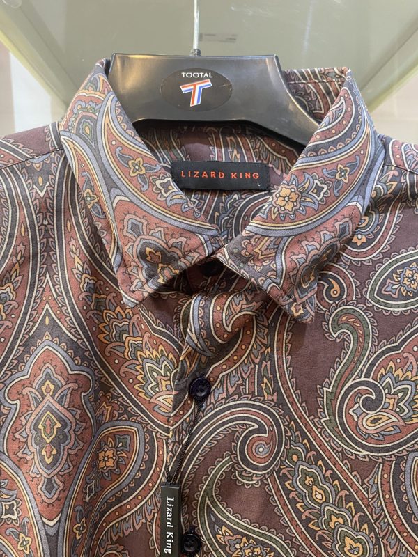 Lizard King Paisley Print Long Sleeve Shirt, Damson - Image 3