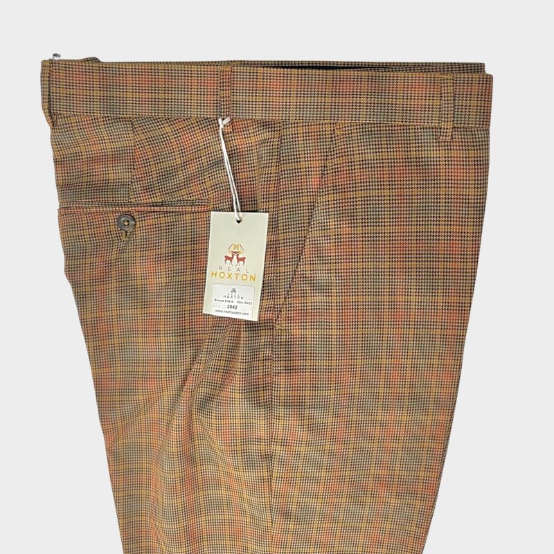 Checked Sta-Press Trousers from Real Hoxton, Bronze - Image 2