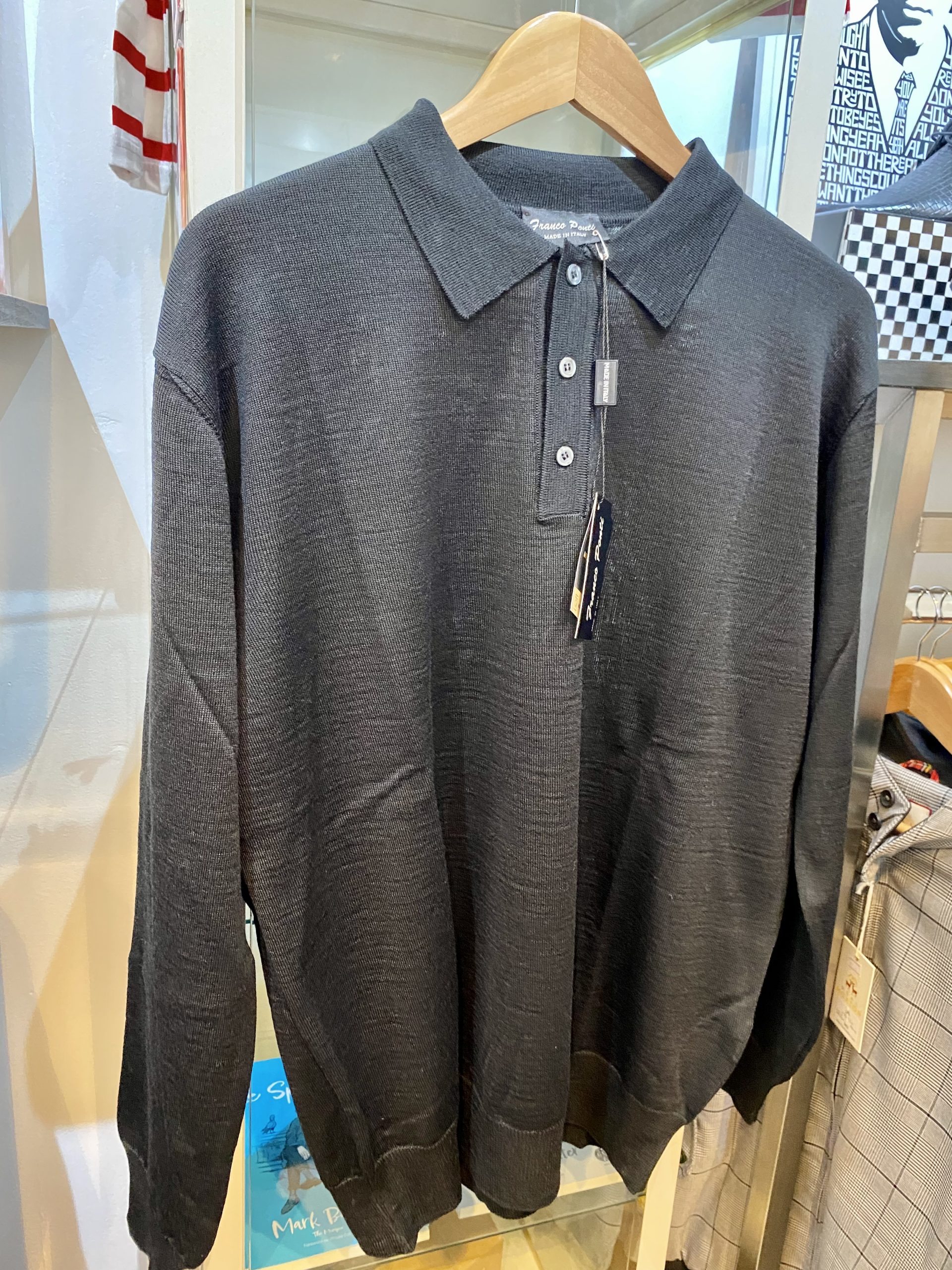Franco Ponti Merino Mix Long Sleeve Knitted Polo Shirt Black Mod One
