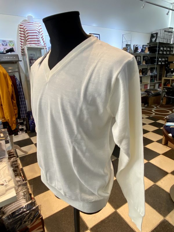 Franco Ponti V-Neck Merino Mix Jumper, Ecru - Image 4