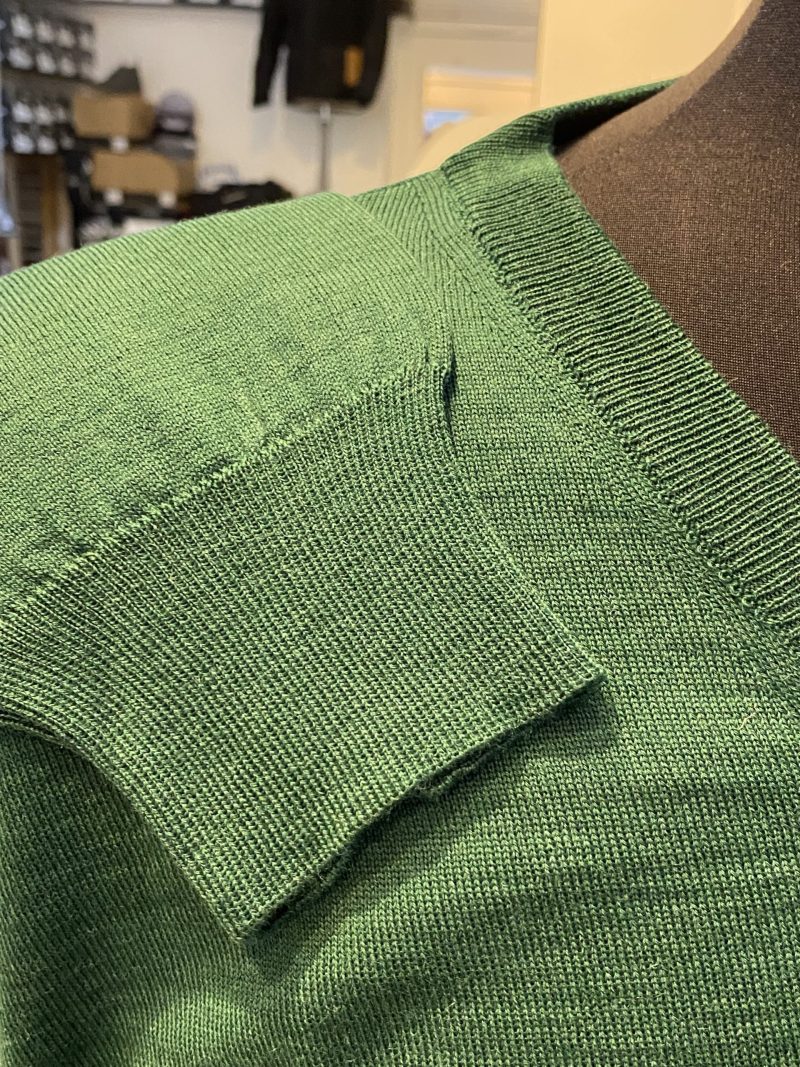 Franco Ponti V-Neck Merino Mix Jumper, Green - Image 3