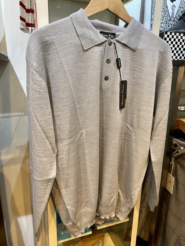 Franco Ponti Merino Mix Long Sleeve Knitted Polo Shirt, Silver