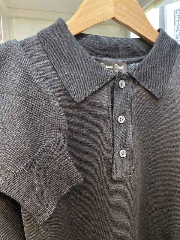 Franco Ponti Merino Mix Long Sleeve Knitted Polo Shirt, Silver - Image 2