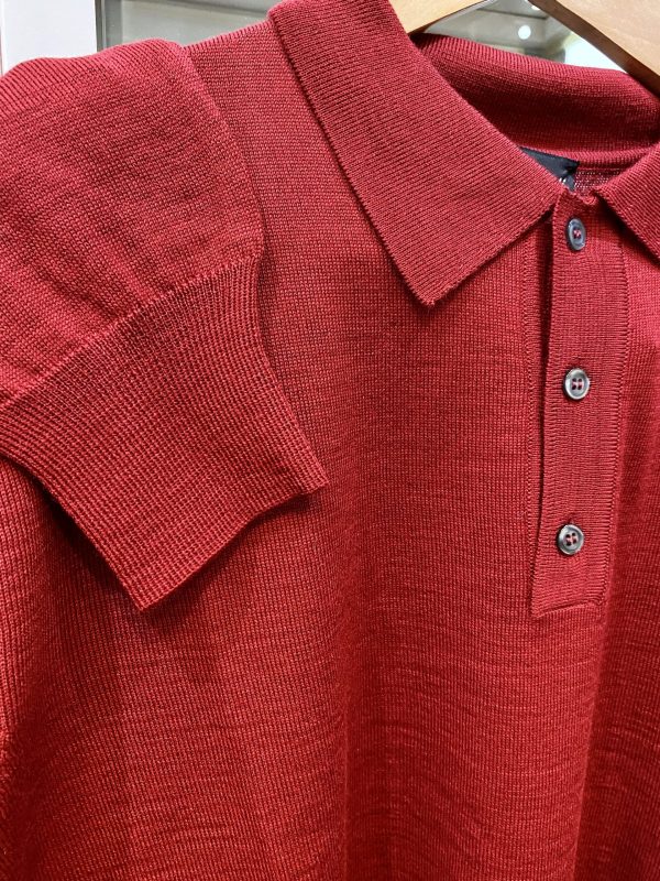 Franco Ponti Merino Mix Long Sleeve Knitted Polo Shirt, Burgundy - Image 2