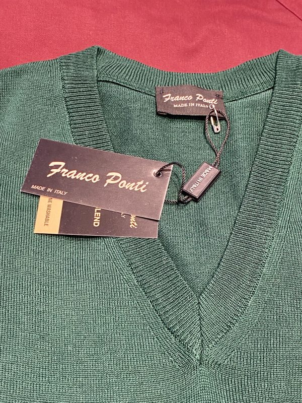 Franco Ponti V-Neck Merino Mix Jumper, Green - Image 2