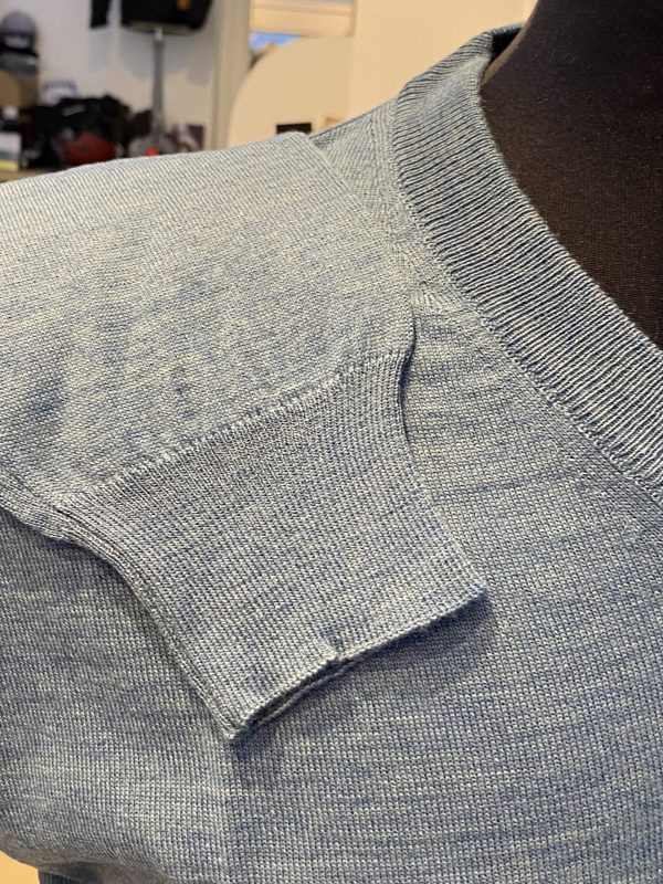 Franco Ponti V-Neck Merino Mix Jumper, Denim Blue - Image 5