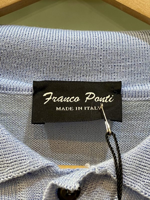 Franco Ponti Merino Mix Long Sleeve, Knitted Polo Shirt, Sky Blue - Image 3