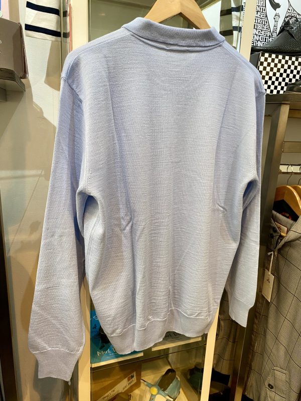 Franco Ponti Merino Mix Long Sleeve, Knitted Polo Shirt, Sky Blue - Image 5