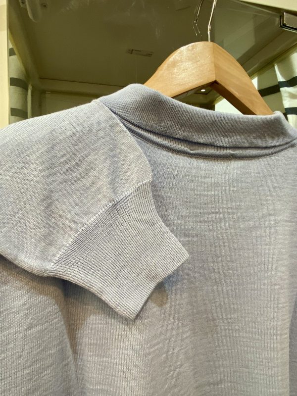 Franco Ponti Merino Mix Long Sleeve, Knitted Polo Shirt, Sky Blue - Image 6