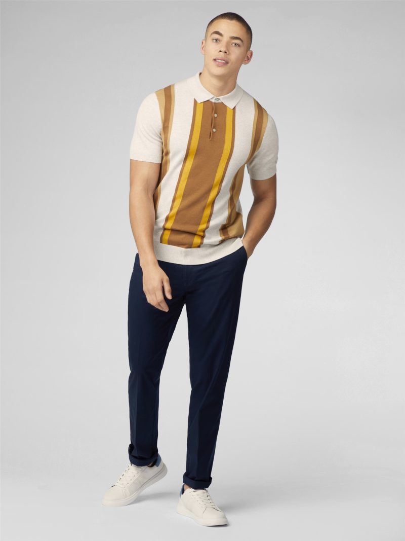 Ben Sherman Striped Knitted Polo, Ivory - Image 2