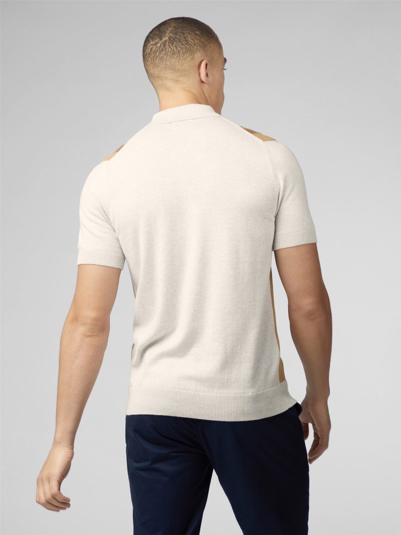 Ben Sherman Striped Knitted Polo, Ivory - Image 3
