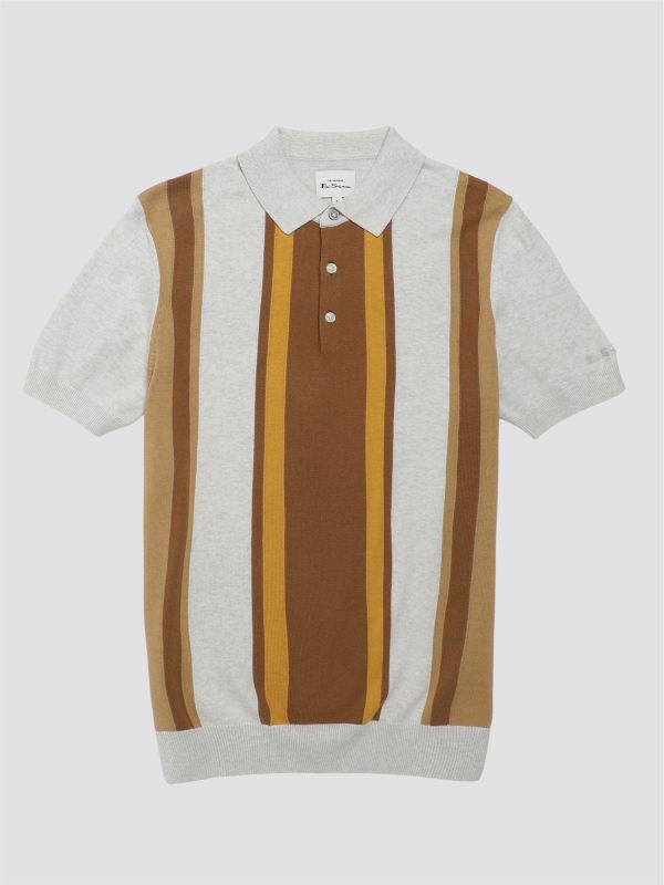 Ben Sherman Striped Knitted Polo, Ivory - Image 4