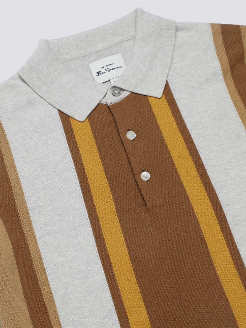 Ben Sherman Striped Knitted Polo, Ivory - Image 5