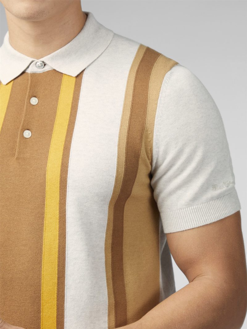 Ben Sherman Striped Knitted Polo, Ivory - Image 7