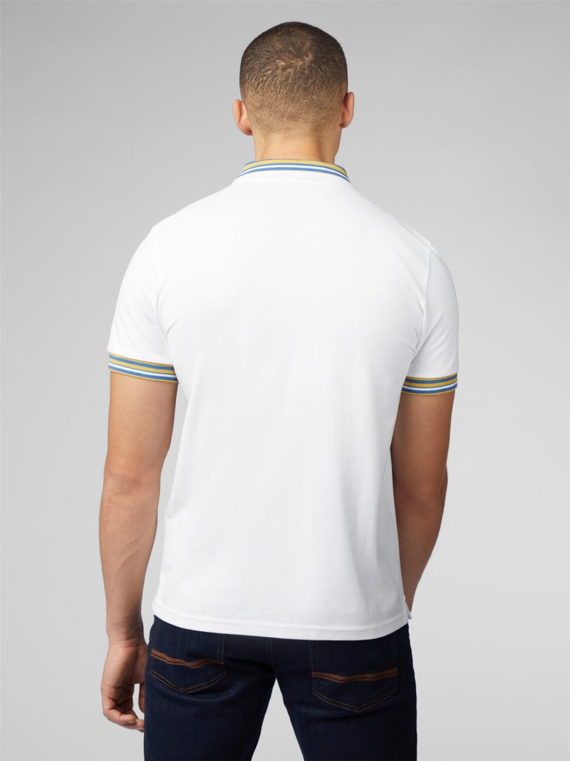 Ben Sherman Polo Shirt, White with Blue & Yellow - Image 3