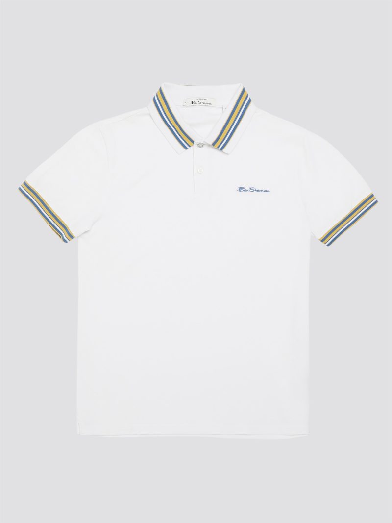 Ben Sherman Polo Shirt, White with Blue & Yellow - Image 4