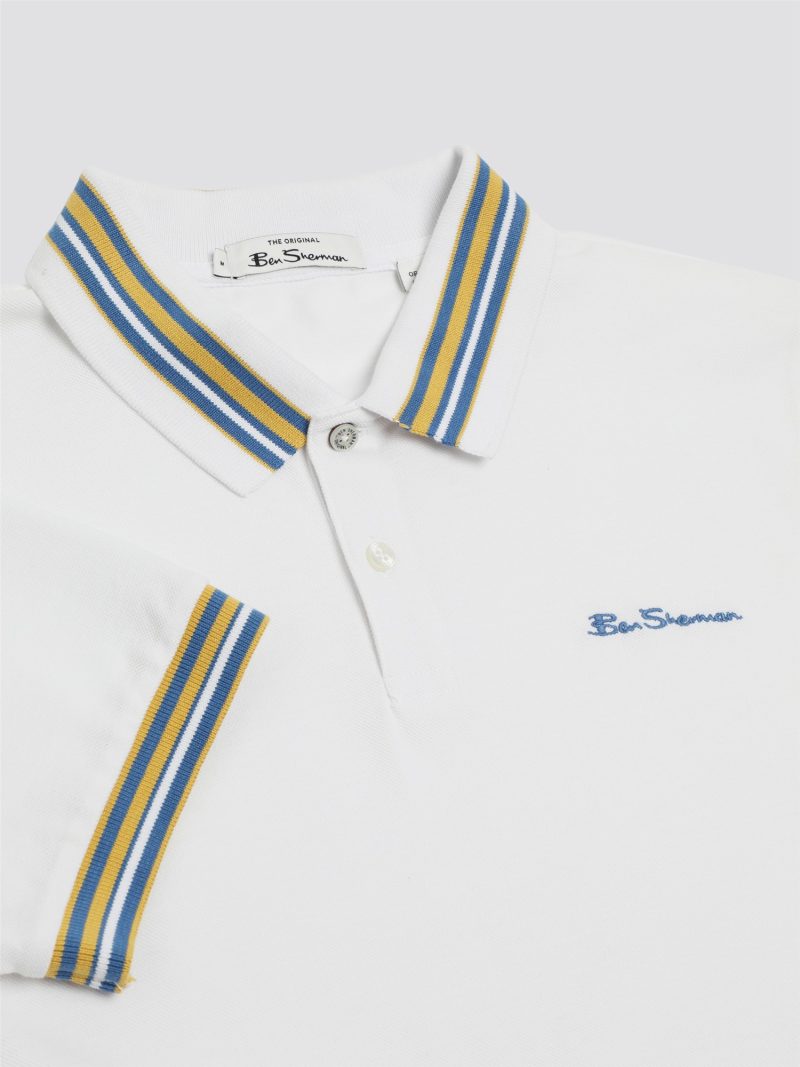 Ben Sherman Polo Shirt, White with Blue & Yellow - Image 5