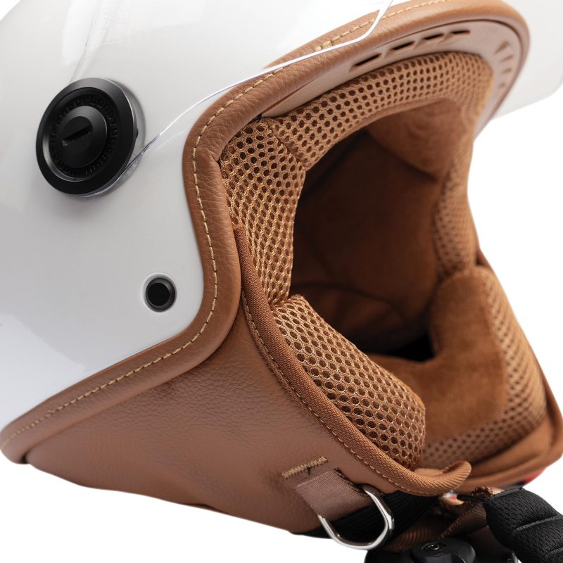 Tucano Urbano El’ Jettin 6.0 Heritage Style Demi-Jet Helmet, Glossy Pearl White - Image 3