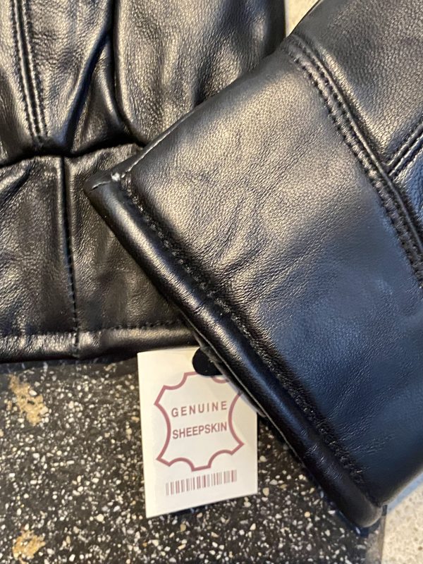 Men’s Leather & Lambswool Gloves, Black - Image 2