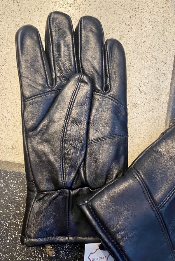 Men’s Leather & Lambswool Gloves, Black - Image 3